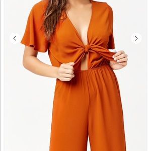 orange tie front jumpsuit